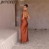 BITCED Women's Spring/Summer Strapless Deep V-Neck Slim-Fit Urban Chic Solid-Colour Dress