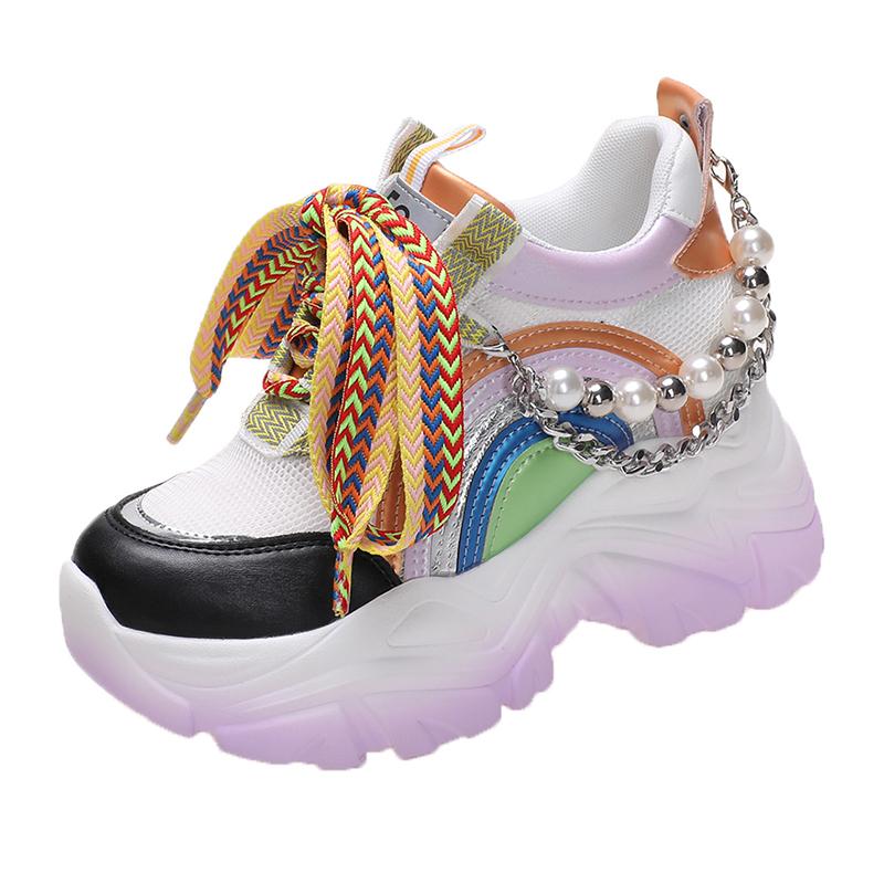 

Женские массивные кроссовки на высокой платформе, дышащие сетчатые туфли, женские клинья, повседневная обувь для женщин, кожаная спортивная обувь, обувь для папы, 8 см 34 лавандовый