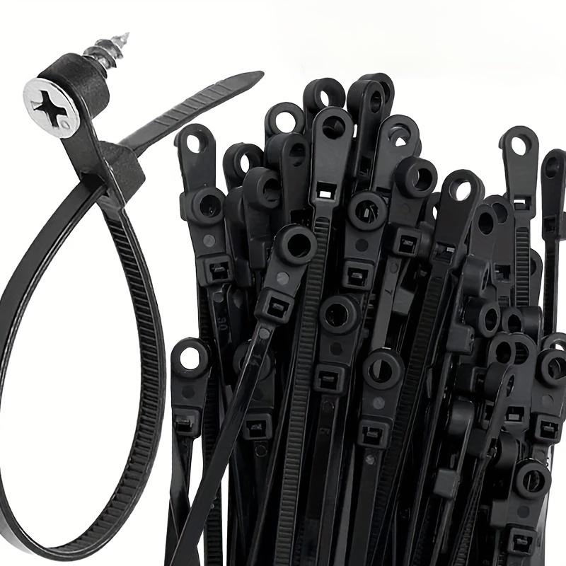 100pcs Creative Nylon Cable Ties with Screw Mounting Holes, Self-Locking Loop Strapping, DIY Office Cable Harness Organizer