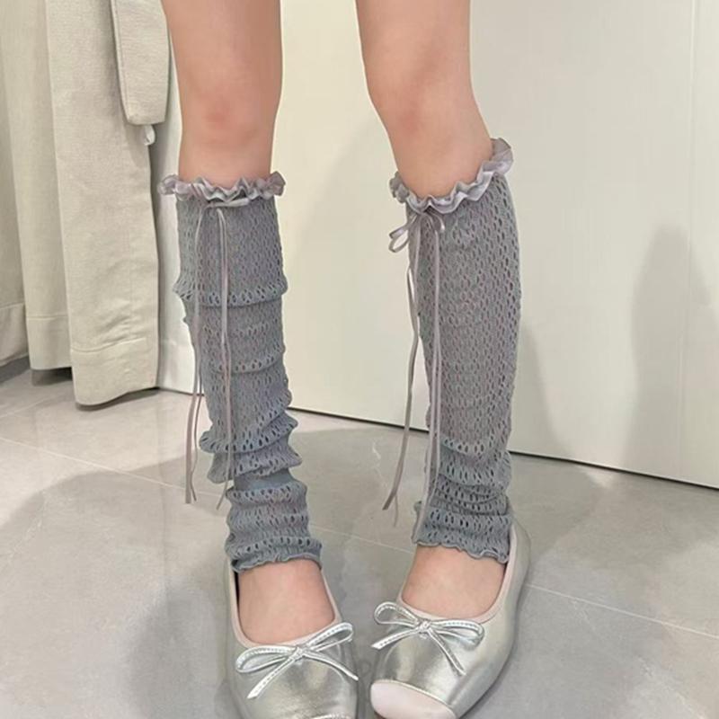 Candy Colors Leg Warmers Summer Women Sun Protection Dual-using Covers Lolita Fuffles Mesh Thin High Stockings Hollow Out Socks