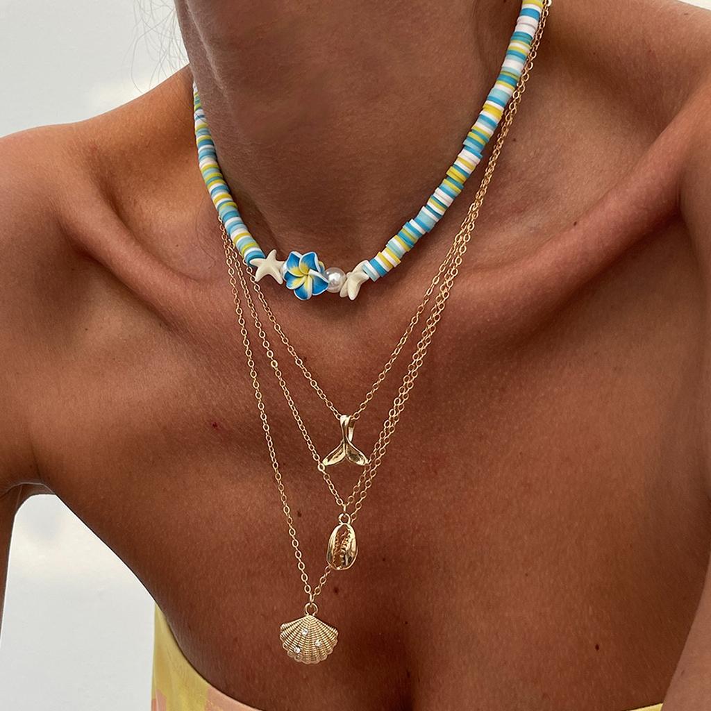 Soft Pottery Beads Necklace for Women Adjustable Multi-layer Neck Chain Natural Beach Jewelry Bohemian Fashion Jewellery