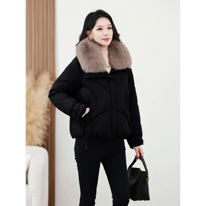 Womens Short Puffer Coat With Faux Fur Collar Winter 2026 Thick Warm Loose Fit Korean Style Cotton Jacket