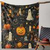 Vintage Halloween Flannel Throw Blanket Ghost and Pumpkin Print Ideal for Couch Bed Seasonal Gift