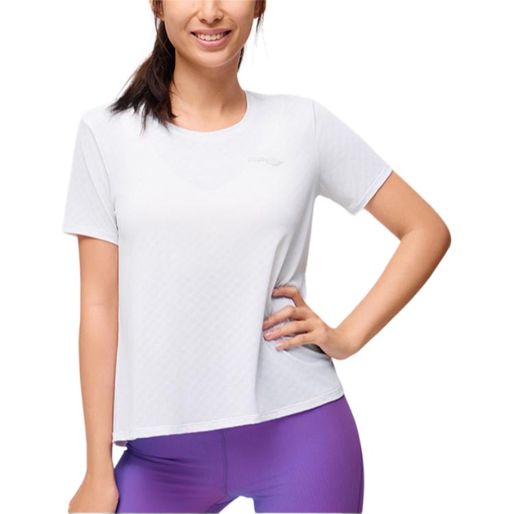Saucony Logo Letter Back Slit Design Round Neck Short Sleeve T-Shirt Women T-Shirt Pearl-White SC1249033B-WT02