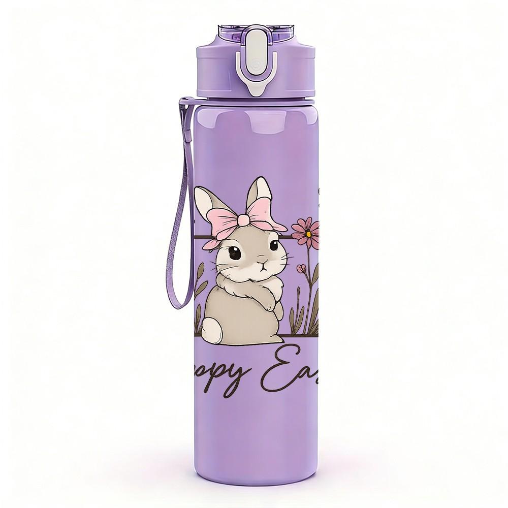 1PC Happy Easter Bunny Text 750ml Color Plastic Sports Water Bottle Leakproof Flip Straw Lid Suitable for Sports Office Home Use