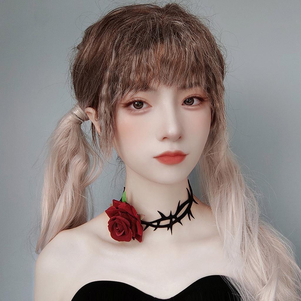 Retro Rose Clavicle Chain Necklace Thorny Rose Collar Ornament Sext Velvet-Belt Choker Gothic Collar Choker Necklace
