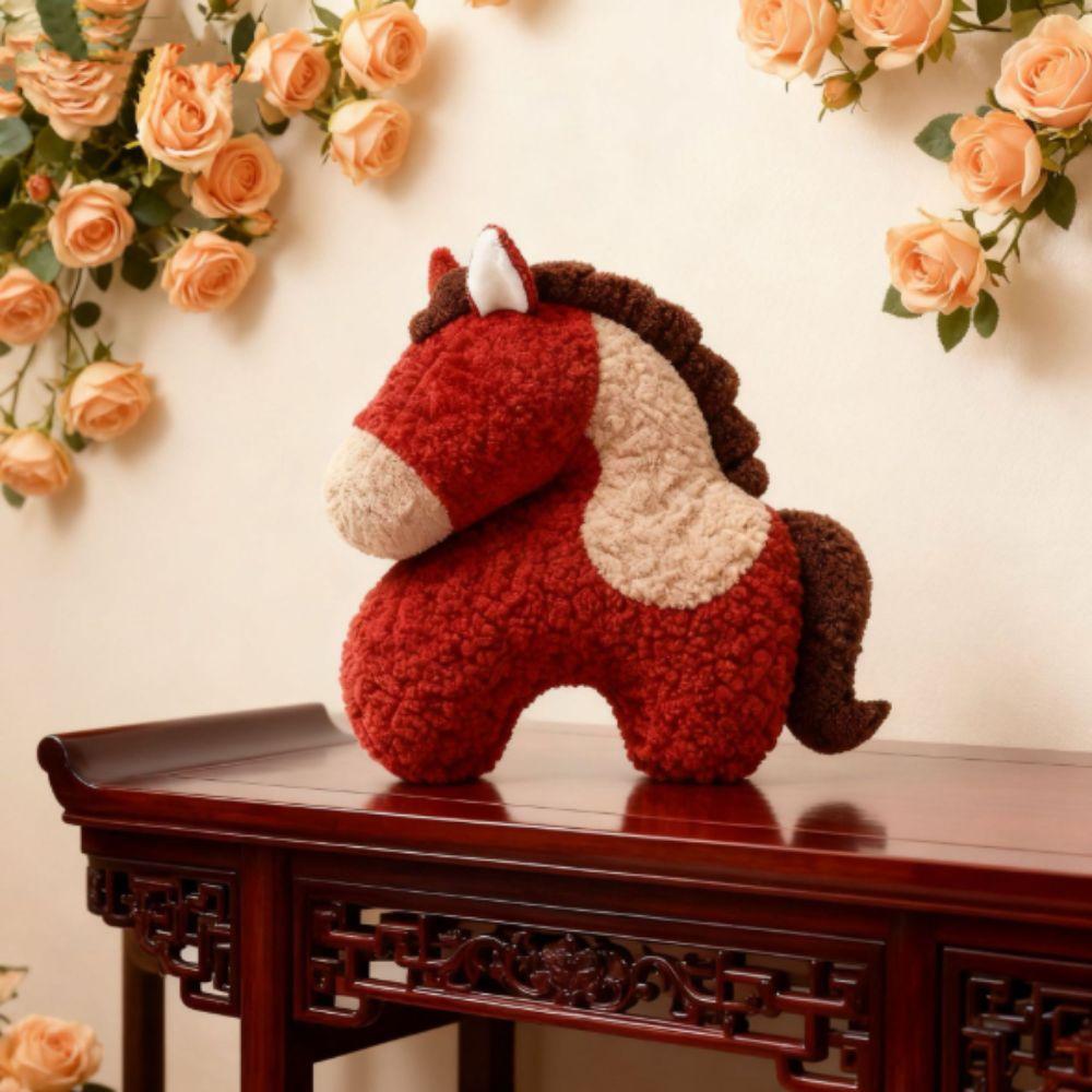 Red Color Cute Pillow Machine Washable Soft Pillow Fun Pony Plush Pillow  Living Room