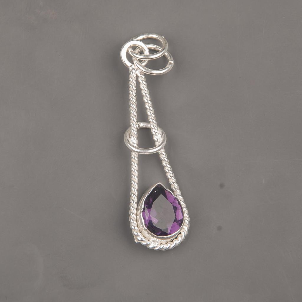 African Amethyst Gemstone Pendant, 935 Sterling Silver, Handmade Gorgeous Silver Pendant For Thanksgiving Gift