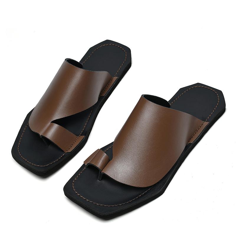 Fashion Summer Outdoor Beach Casual Leather Slippers Fashion Tha Aret Anti-slip Anti-odor Minimalist Shoes Men Comfy Soft Bottom Sandals