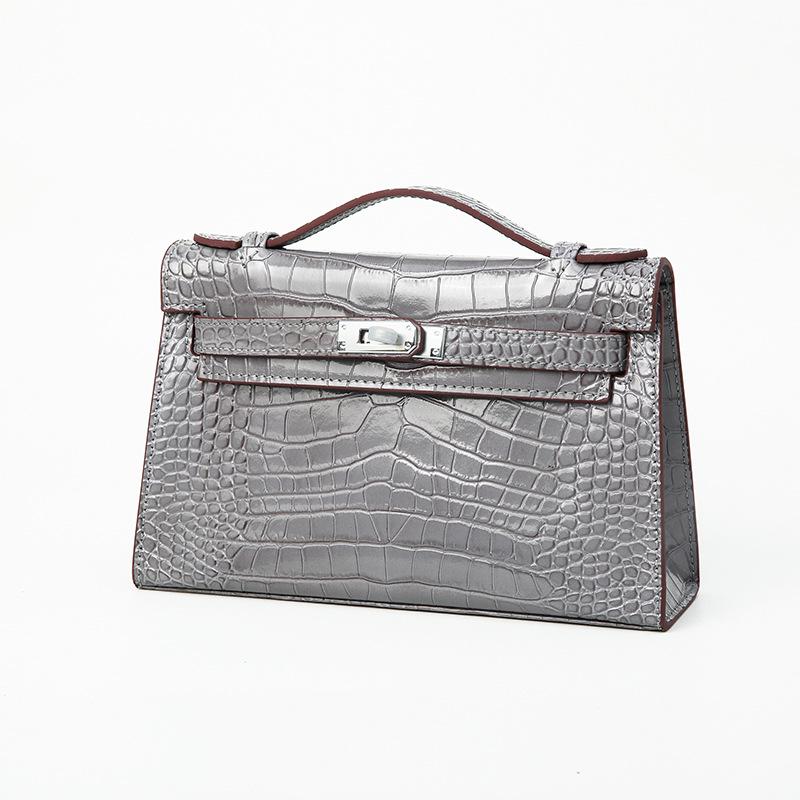 2025 Women's Genuine Leather Mini Handheld Bag - Crocodile Pattern Chain Shoulder Kelly Bag