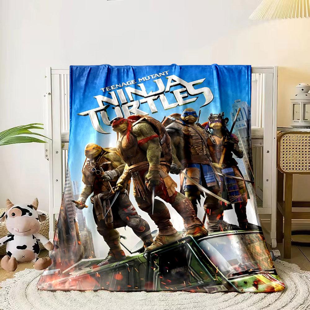 Four armored humanoid turtles stand on a vehicle holding weapons in a city. for all seasons blanket lunch break throw gift 80cm x 120cm