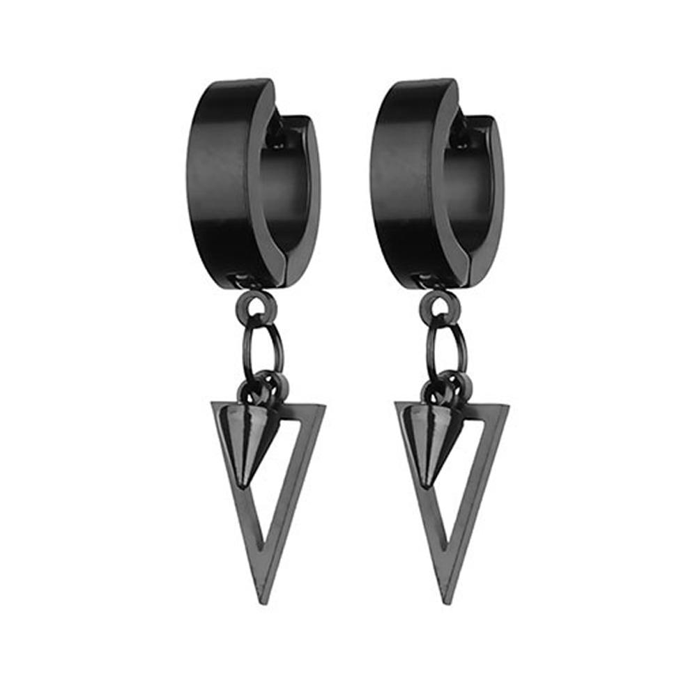 WKOUD 2023 New Black Punk Stainless Steel Women Men Hoop Earrings Small Trendy Round Cross Pendants Jewelry Accessories Gifts