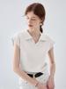 Blue linen tencel lapel knitted short-sleeved women's new summer temperament short polo shirt and top