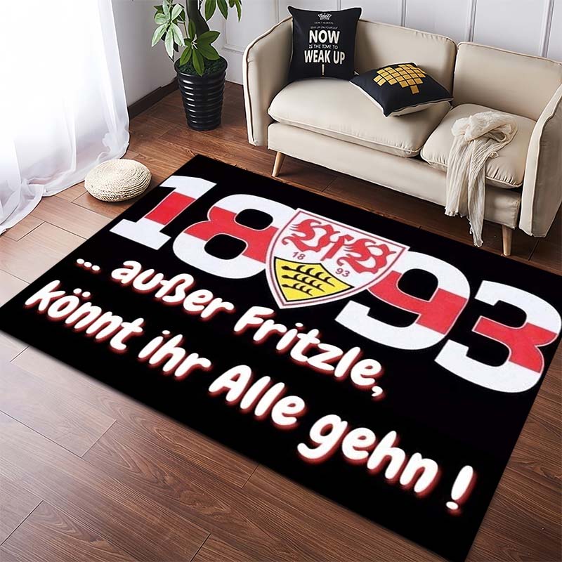 Tappeto Area Tappeto con Logo VfB Stuttgart, Tappetino Nero Antiscivolo con Stampa dello Stemma del Club di Calcio, Tappeto da Interno per Tifosi di Calcio