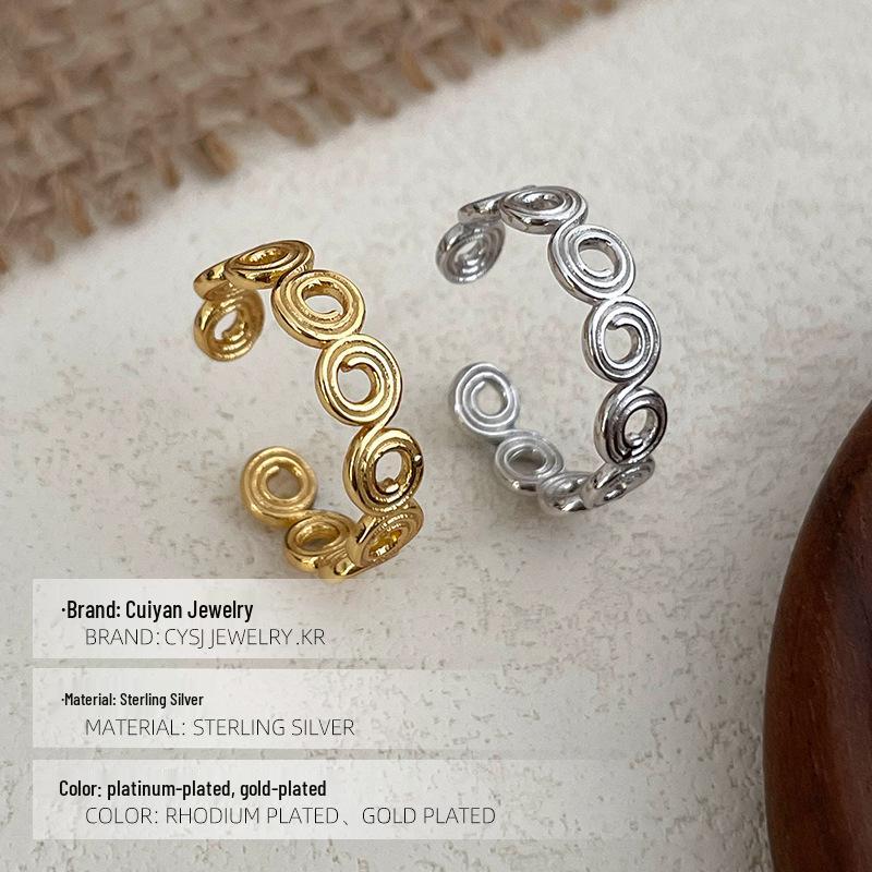Cui Yan S925 Sterling Silver Korean Style Adjustable Round Ring - Women's Trendy Simple Fashion for Index Finger.