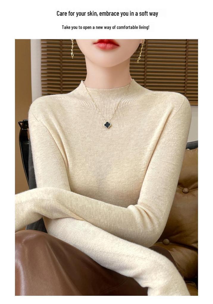 Women's Slim-Fit Half-High Collar Knitted Sweater for Autumn/Winter - Versatile and Comfortable