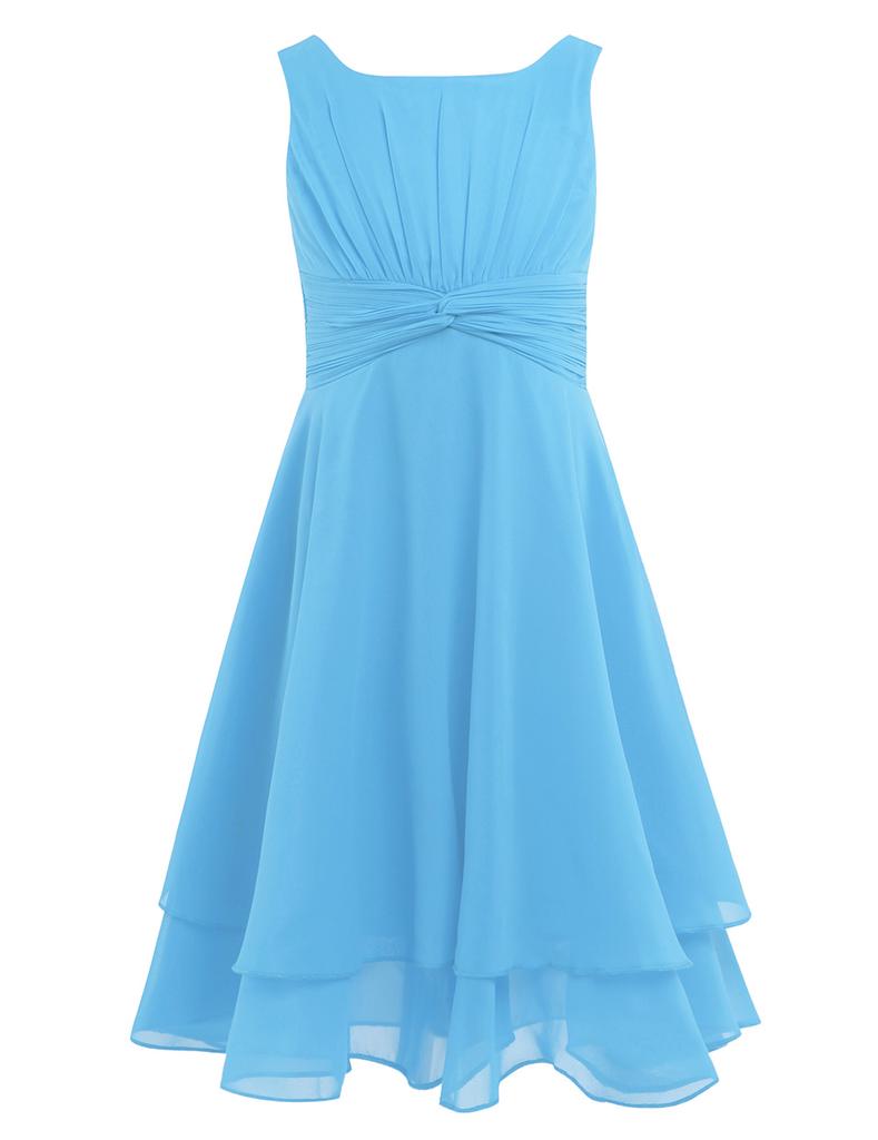 Abito da ragazza di fiori con volant in chiffon annodato in vita per ragazze. Spettacolo principessa, matrimonio, damigella d'onore, compleanno