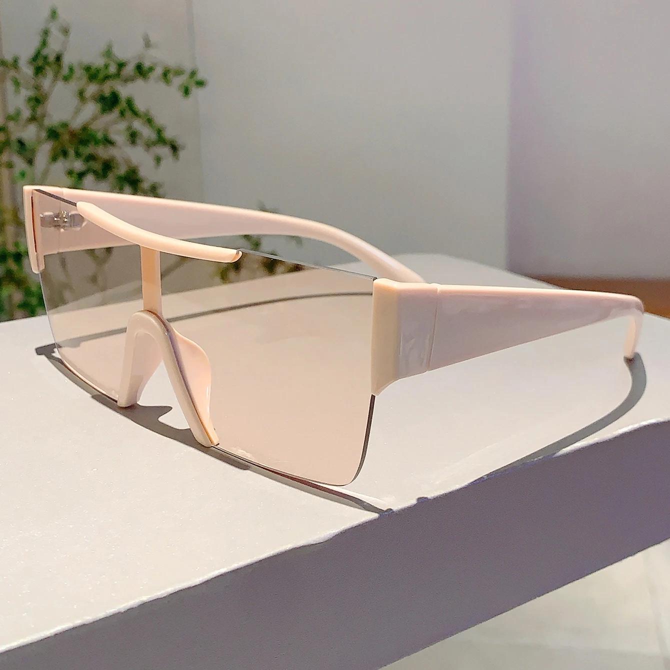 

KAMMPT Oversized Rimless Sunglasses Fashion Monoblock Multi-color Shades Trendy Chic Brand Design Gradient Vacation Sun Glasses without case