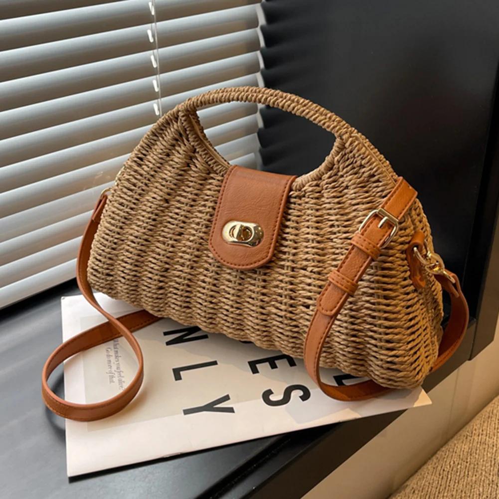 

Women Crossbody Bags Summer Woven Shell Female Holiday Tote Bag Handmade Fashion Casual Simple Elegant Lady Straw Bag хакі