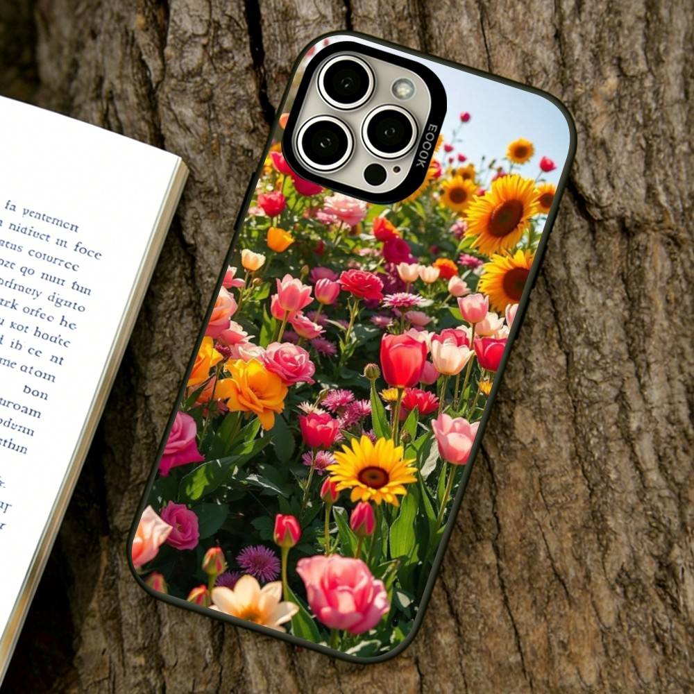 Flower Sea Phone Case For iPhone 17,16,15,14,13,12,11 Plus,Pro Max,XS,Colored Silver Plated Inside Cover