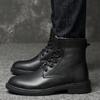 FashionMen's High-top Boots New Genuine Leather Motorcycle Casual Shoes Ankle Boots for Men Boots Breathable Lace-Up  Boots