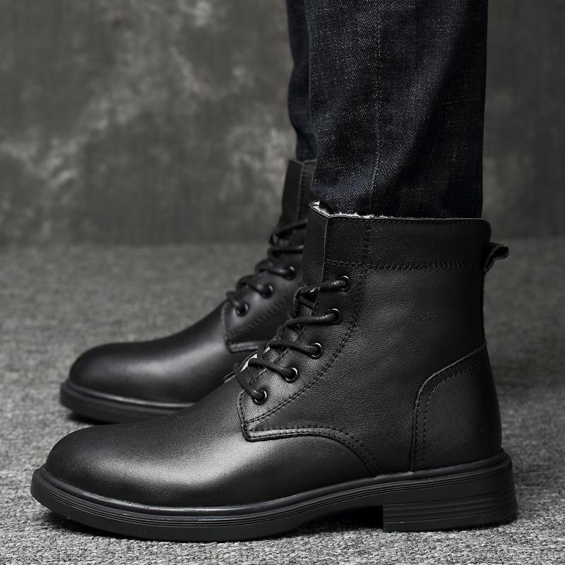 FashionMen's High-top Boots New Genuine Leather Motorcycle Casual Shoes Ankle Boots for Men Boots Breathable Lace-Up  Boots