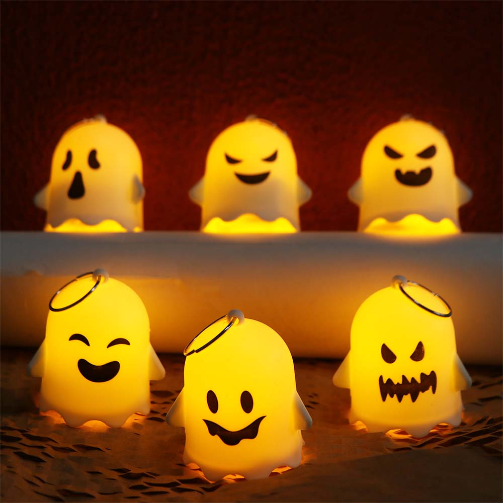 6PCS Creative Halloween Luminous Ghost Keychain Luminous Hanging Ghost Pendant LED Party Ghost Light Gifts Bag Charms