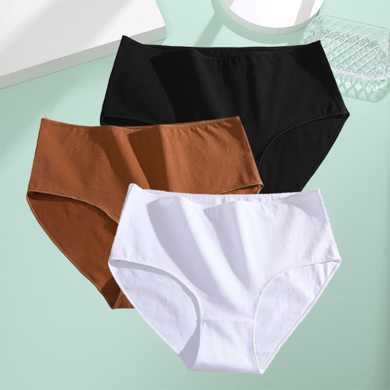 FINETOO 3Pcs Cotton Panties Women High Waist Briefs Seamless Underwear Breathable Underpants Solid Color Panty S-2XL Intimates