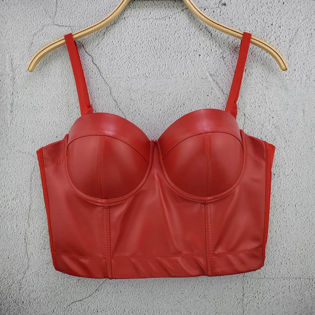 Dámský letní kožený bandeau top bez ramínek jednobarevný pružný univerzální sexy korzet zavinovací tílko