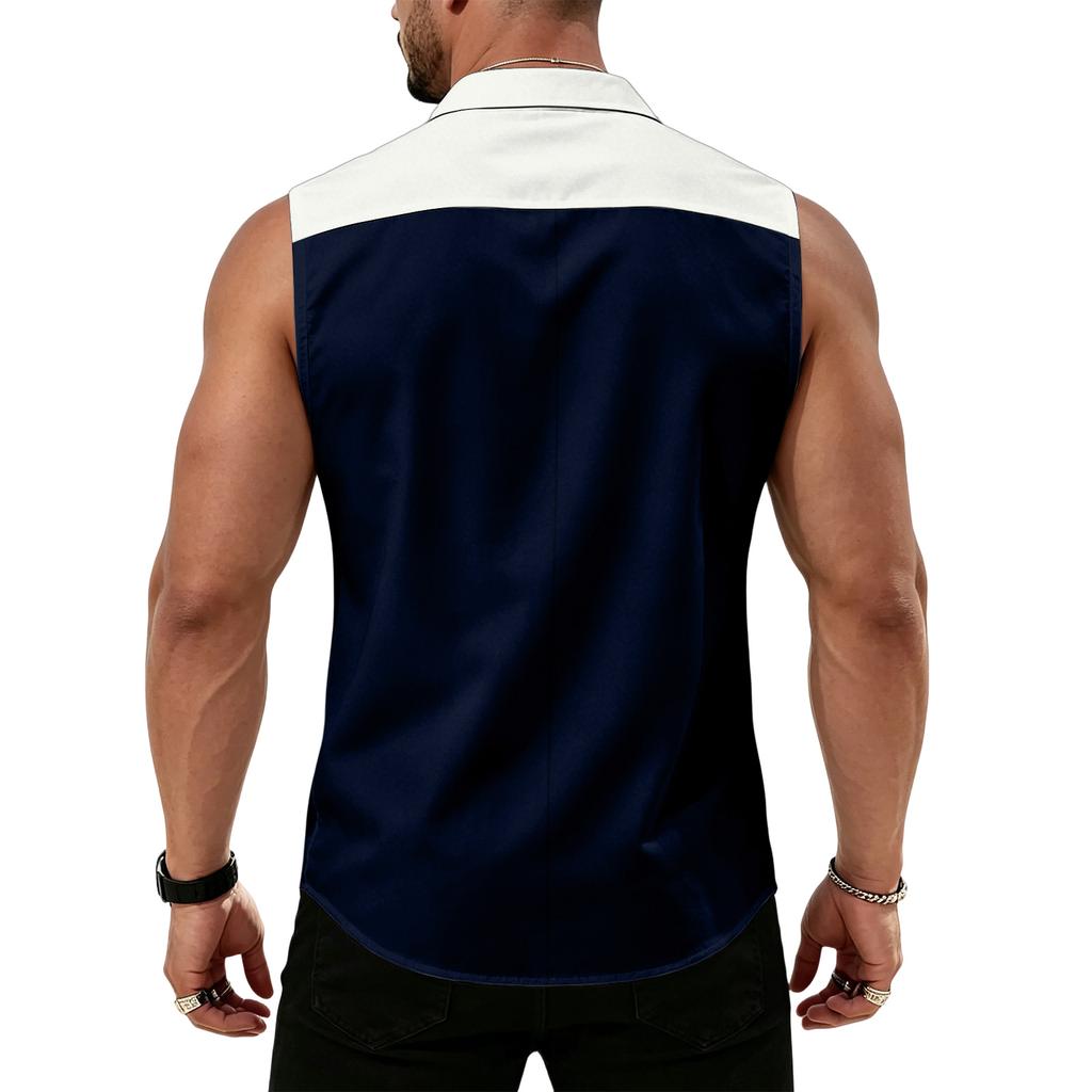 Men's Workwear Lapel Button-Down Vest Shirt - Lightweight Sleeveless Top