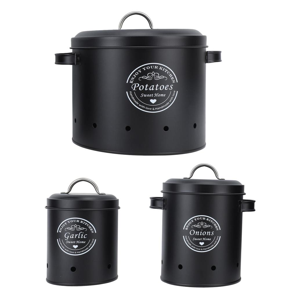 3 PCS Poubelle de Rangement pour Pommes de Terre et Oignons Acier au Carbone Style Ferme Support pour Pommes de Terre Récipients de Rangement de Cuisine Bocal Contenants pour Plan de Travail