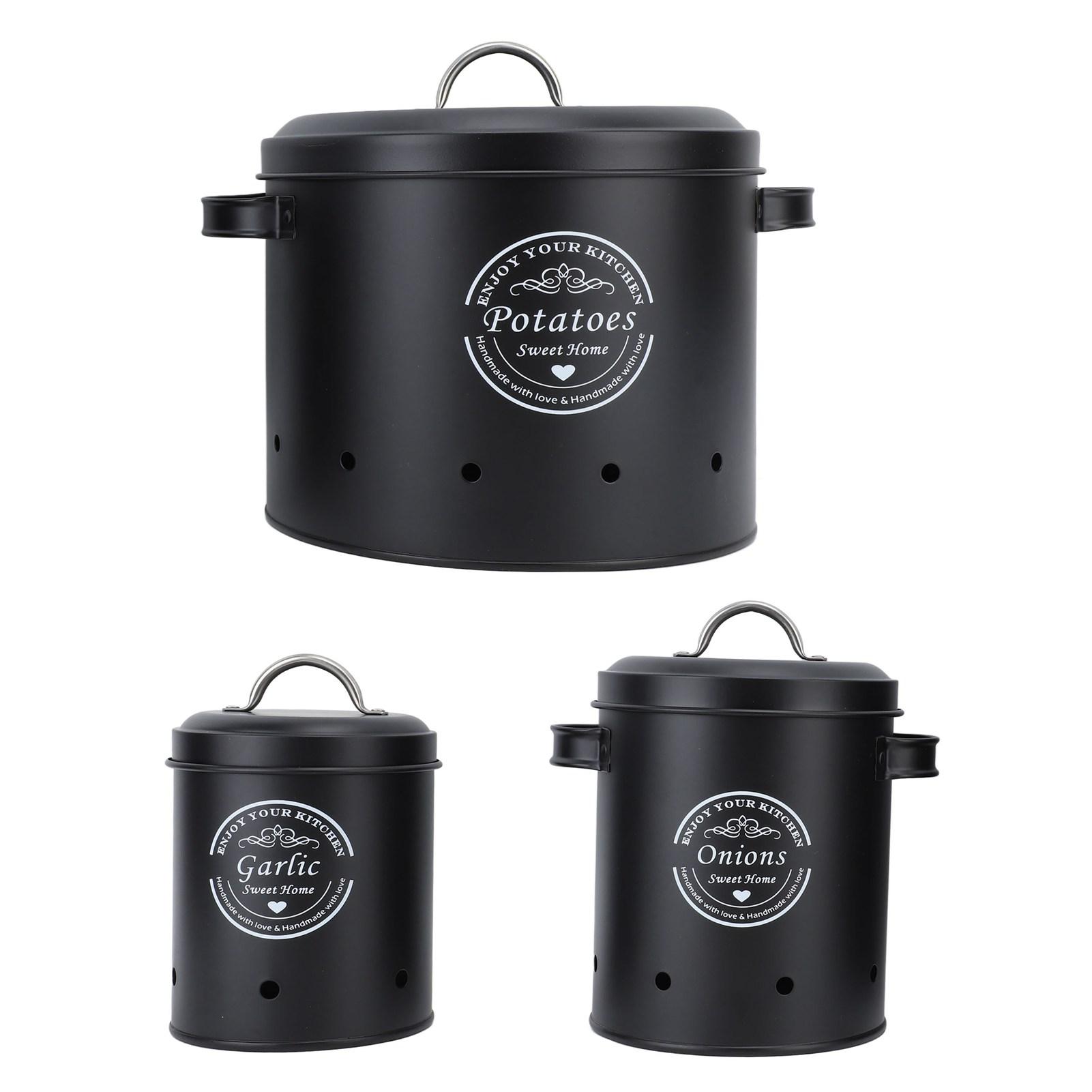 

3 шт. Контейнер для зберігання картоплі та цибулі, вуглецева сталь, стиль фермерського будинку, тримач для картоплі, кухонні контейнери, банки, ємності для стільниці