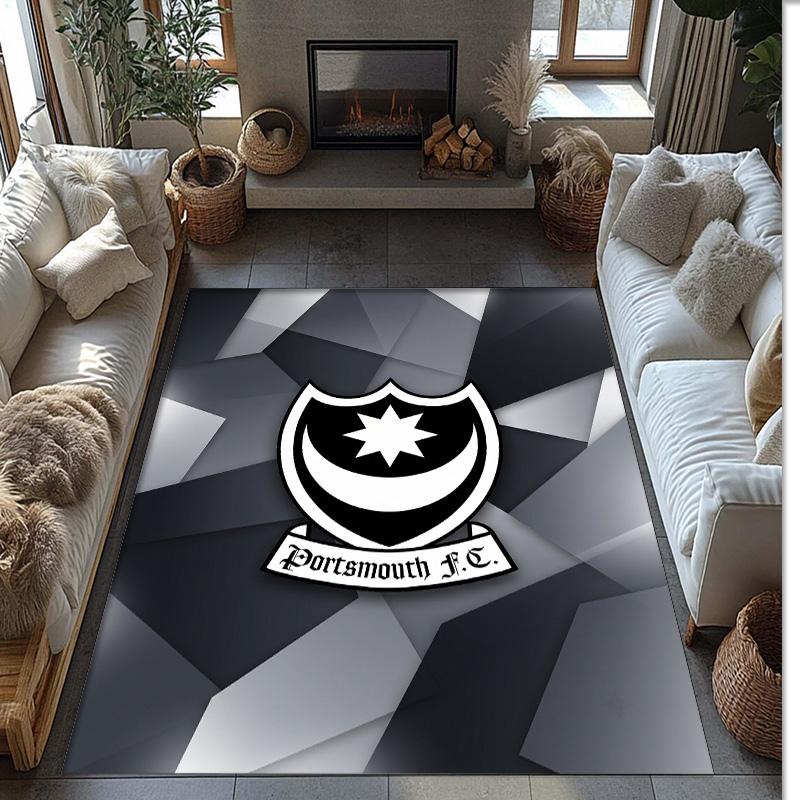Portsmouth FC Ποδόσφαιρο Ποδόσφαιρο Μοτίβο Μαλακό Χαλί Χώρου Μη Ολισθηρό Εσωτερικό Χαλί Δαπέδου Αθλητικό Διακοσμητικό Πατάκι για Υπνοδωμάτιο
