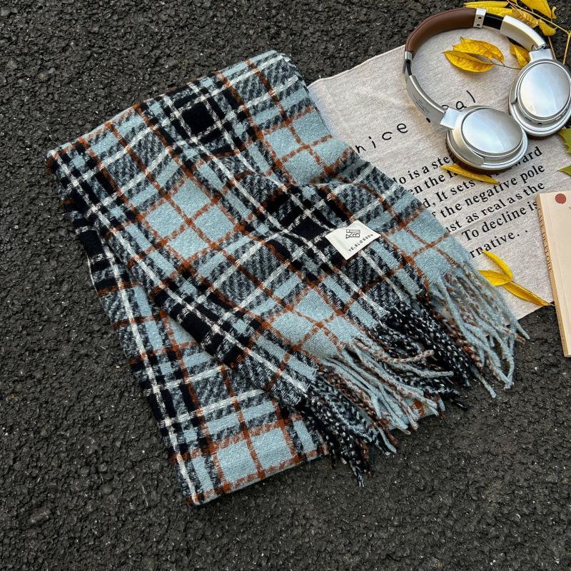 High-End Plaid Shawl for Women - 2025 Autumn/Winter Korean Style Thickened Imitation Cashmere Scarf
