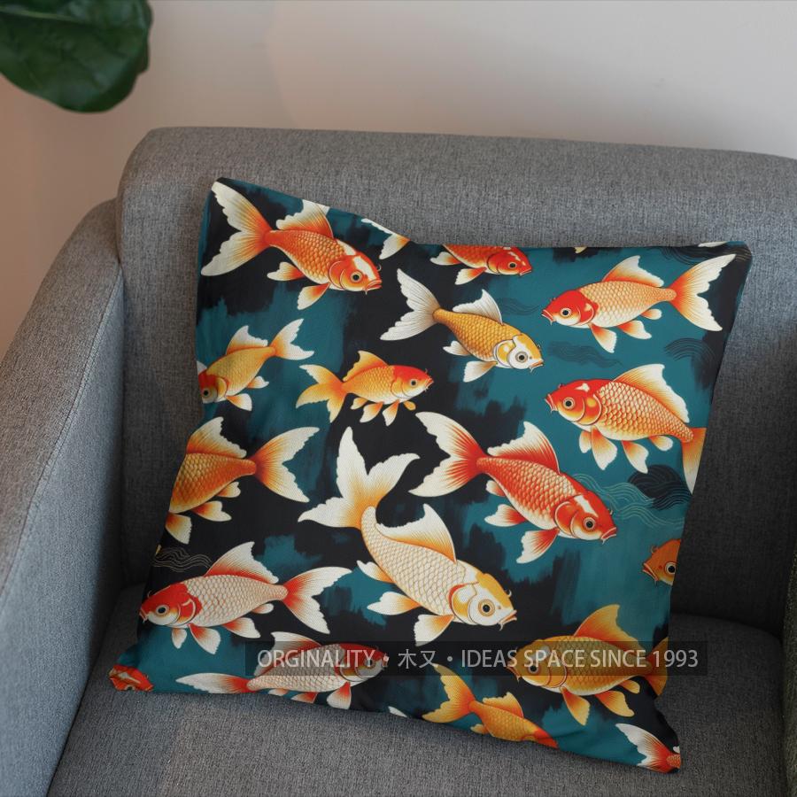 2D Colorful Goldfish Aquatic Pattern Pillow Cover Pattern Cushion Cover Suitable For Sofa Bedroom Car Pillow Cover