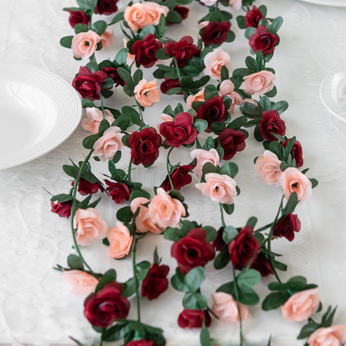 

1/5PCS Artificial Rose Flowers Wedding Home Room Decorations Spring Autumn Garden Arch Christmas Rattan DIY Gift Fake Plant Vine 1PC глибокий рожевий колір