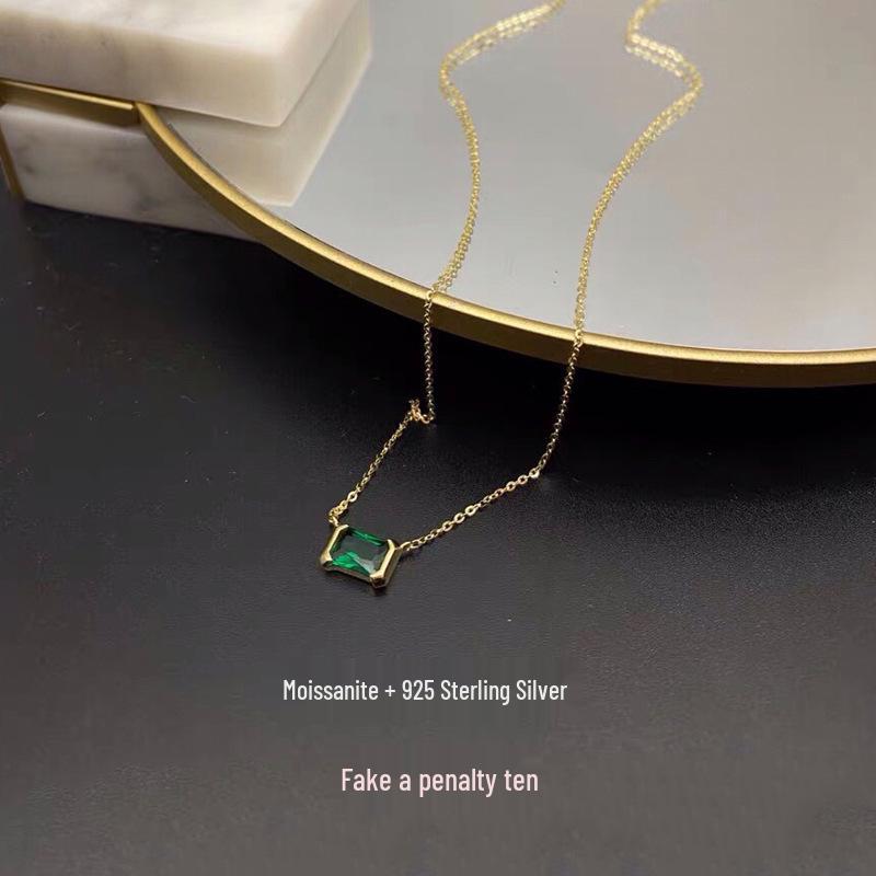 2023 High-End Fashion: Gold-Plated S925 Sterling Silver Green Zircon Choker Necklace for Women
