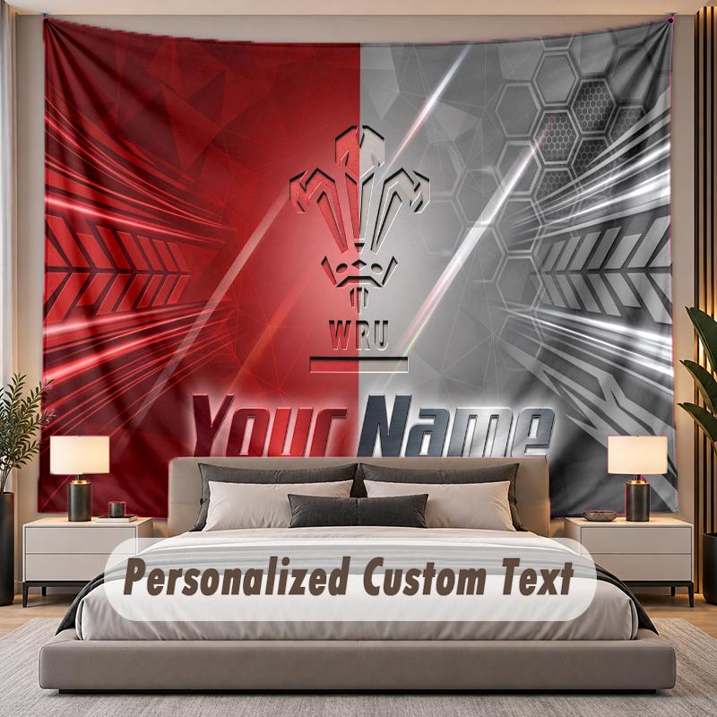 Custom Name Text Tapestry Wales Rugby Personalized Polyester Wall Tapestry For Bedroom And Room