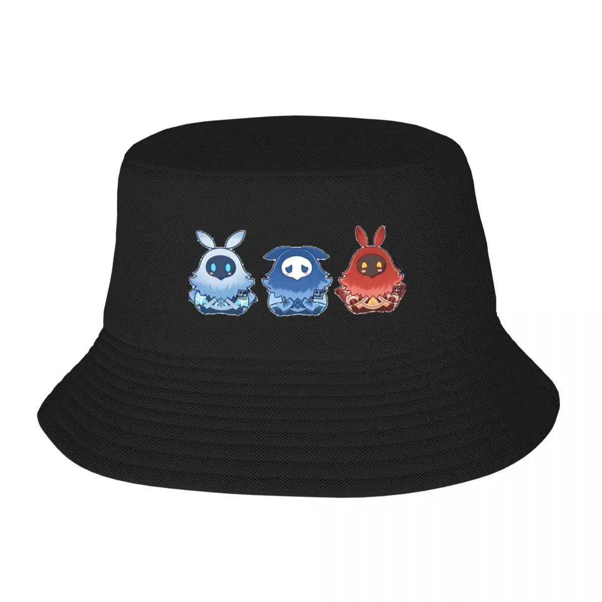 New Genshin Impact Chibi Mage Of The Abyss Pyro Hydro And Cryo Bucket Hat Hat Beach Sports Cap Trucker Hats For Unisex Women