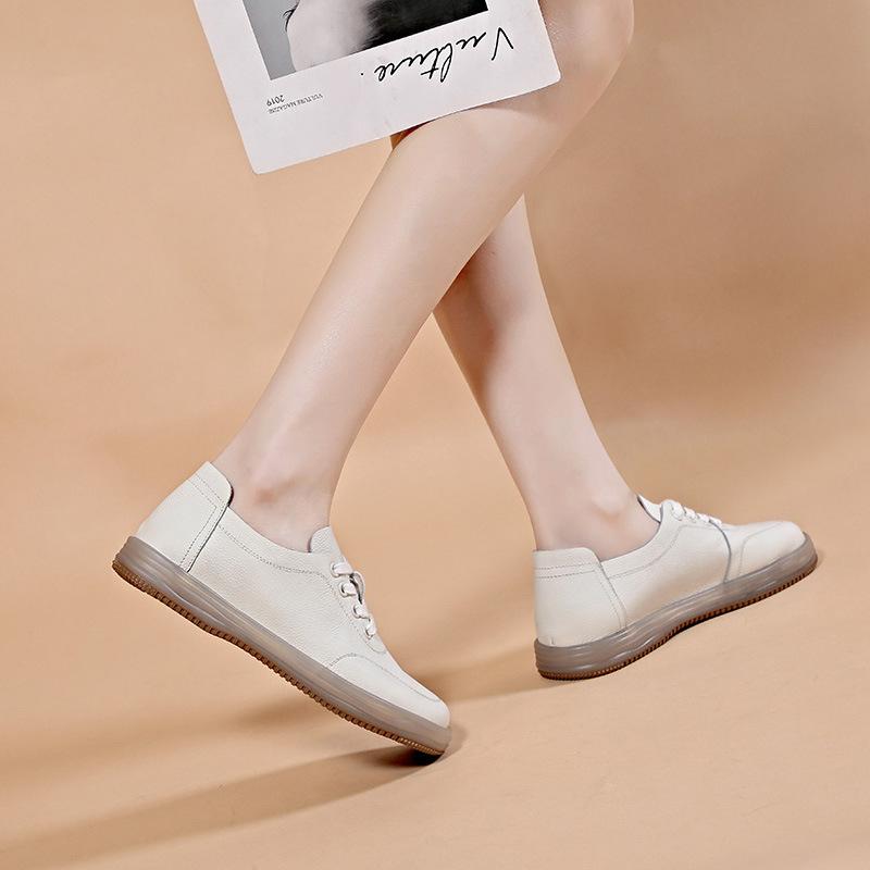 Lace-up Flat-soled White Single Shoes, Breathable Soft Soles, Not Tired Feet 2026 Casual Women