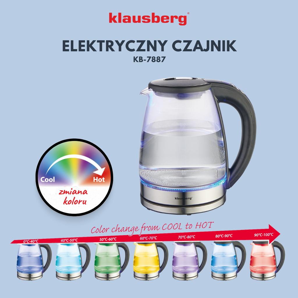 Czajnik elektryczny z regulacją temperatury szklany 1.8L KLAUSBERG KB-7887