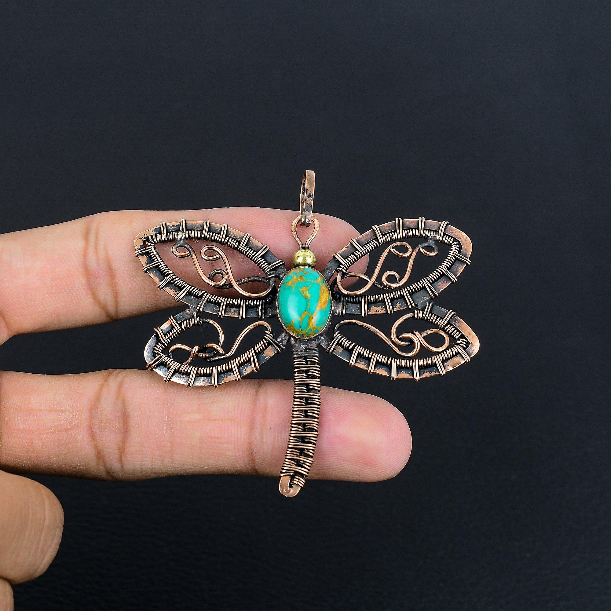 

Arizona Turquoise Gemstone Pendant, 999 Copper Wire Wrapped Pendant Jewelry, Handmade Antique Jewelry Gift For Mother 2.75 Inches