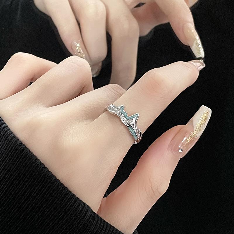 Niche Design Cold Wind Epoxy French Irregular Advanced Sense Lava Texture Opening Ring Female Adjustable opening