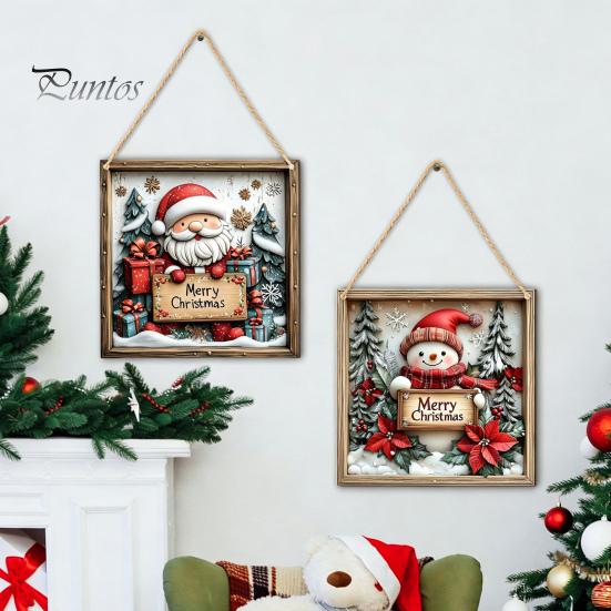 Seasonal Wall Sign Christmas Wooden Hanging Sign, Gnome Snowman Angel Candle 2D Wood Plaque, Xmas Door Hanger Vintage for Home Porch Holiday