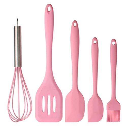 5Pcs Silicone Cooking Tool Sets, Heat-Resistant Kitchen Utensils - Spatula Scrapers Egg Beater Oil Brush