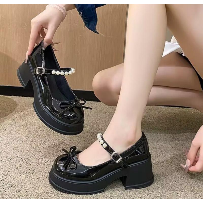 Fashion Luxury Women High Heels Elegant Bow Versatile Women Mary Jane Shoes Pearl Lace Party Wedding Shoes Fashion Platform Women Pumps