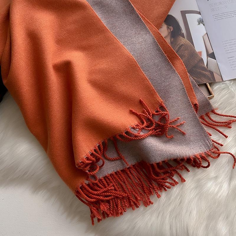 Weicher doppelseitiger Kaschmir-Imitat-Schal und Stola für Damen, Koreanischer Stil, schlicht, verdickt, Herbst- und Winterschal