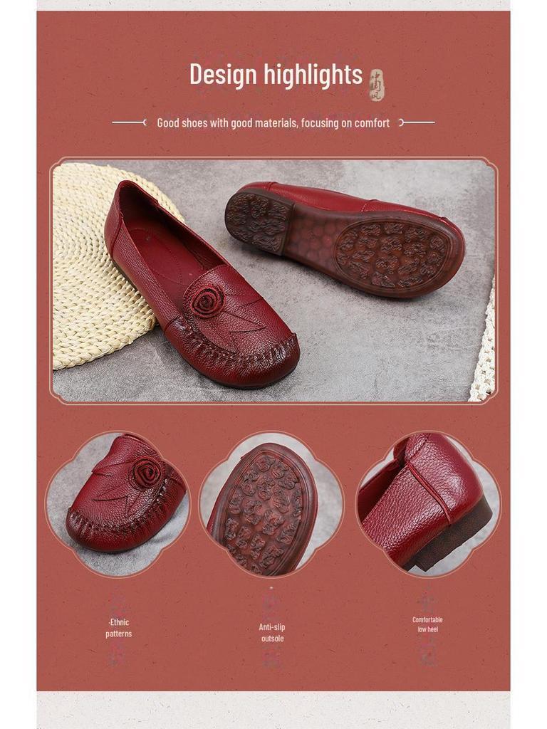 2025 Ethno-Stil Handgefertigte Schuhe aus echtem Leder mit weicher Sohle für Frauen mittleren Alters