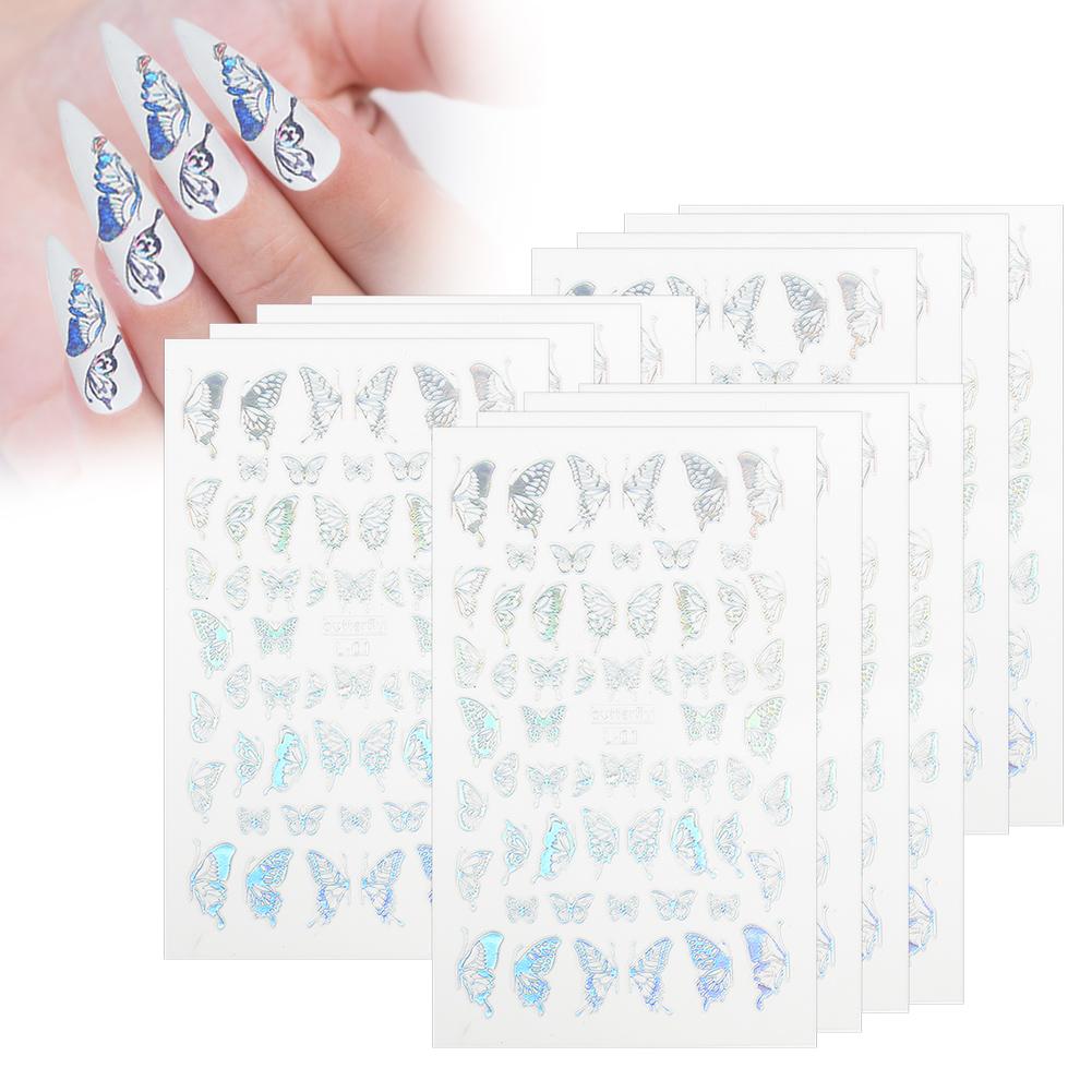 12pcs Butterflies Pattern Nail Art Sticker Fashionable Nail DIY Decal Manicure ToolSilver