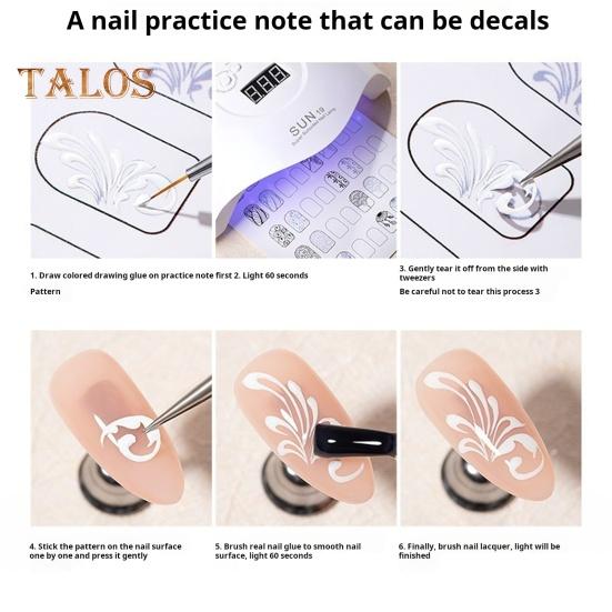 12-teiliges Nailart-Trainingsbuch, wiederverwendbares Übungsblatt für Nageldesign, für Frauen, Anfänger, Fingernagelmuster-Vorlage, Übungsbuch, Maniküre, Färben, Zeichnen